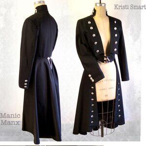 Black Military-Style Cropped Jean Jacket with Silver Buttons